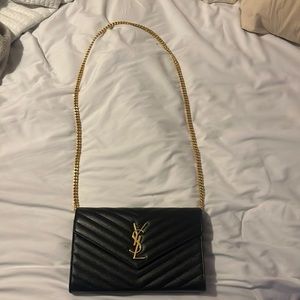 YSL Envelope Quilted Leather Chain Wallet Bag
